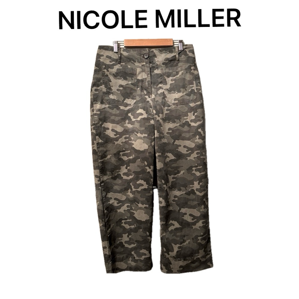 Nicole Miller High Waisted Wide Leg Camo Cropped Pants Size 8